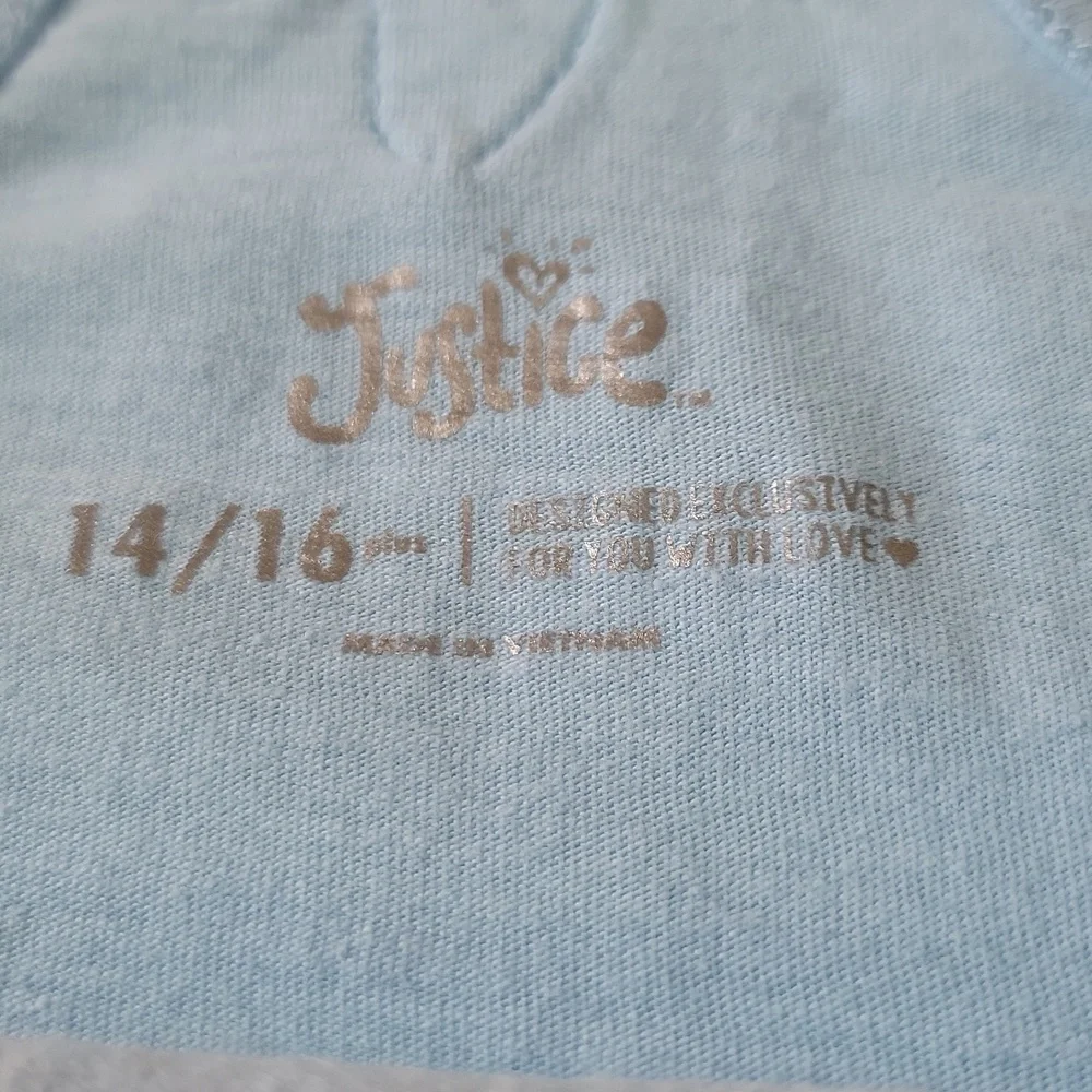 Justice Girls Unicorn Graphic Racerback Tee Blue Size L (14‑16)